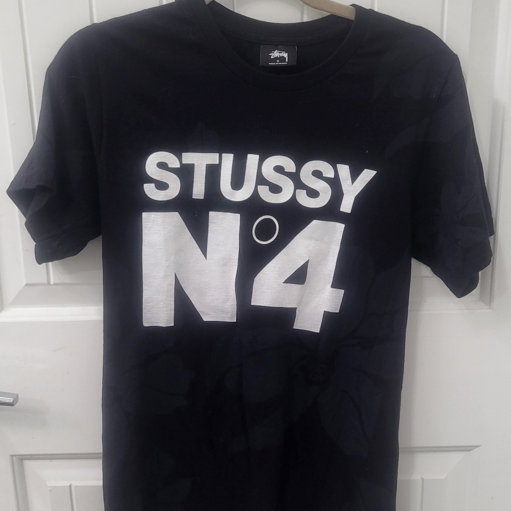 Stussy Black Tee with White N°4 Graphic